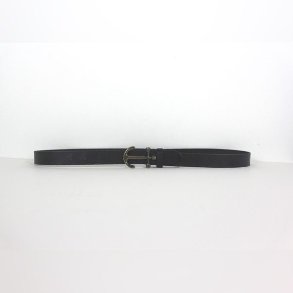 Dark Brown Leather Dress Belt Gold Brass Anchor Buckle Mens Unisex Nautical Boat - Picture 3 of 7